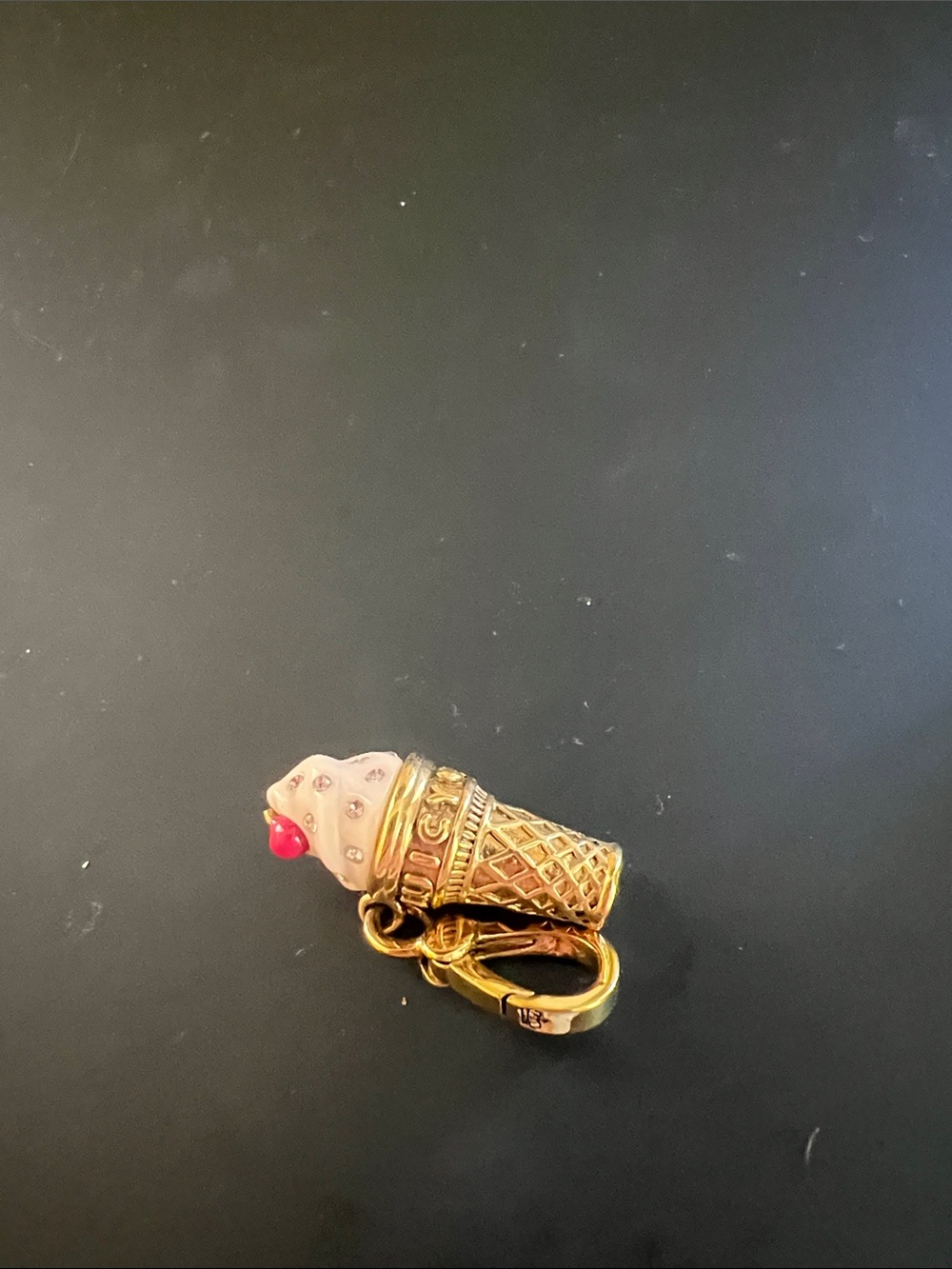 Juicy Couture Gold-tone Ice Cream Cone Charm Keychain with Pink & White Enamel - Picture 2 of 2